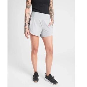Athleta Light Gray Side Stripe Ascender Running Shorts